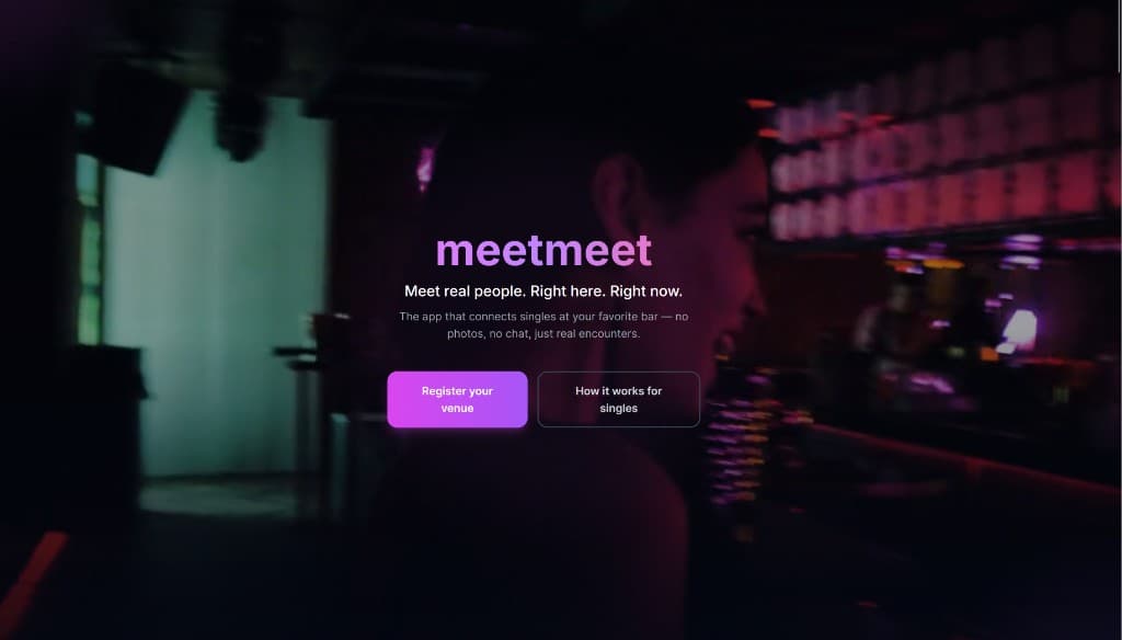 meetmeet website — meet real people at your favorite bar, right here, right now