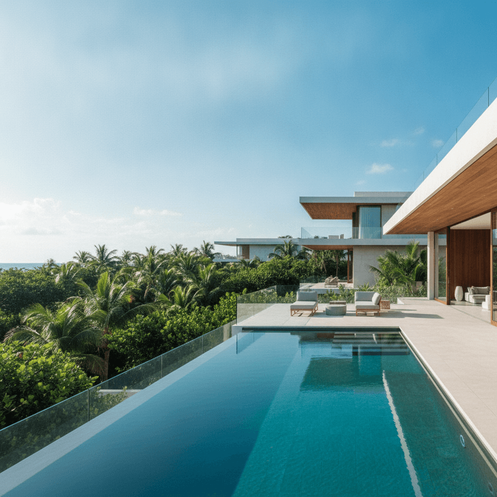 Luxusimmobilie mit Pool und tropischem Garten in der Riviera Maya als Beispiel für Immobilien in Mexiko