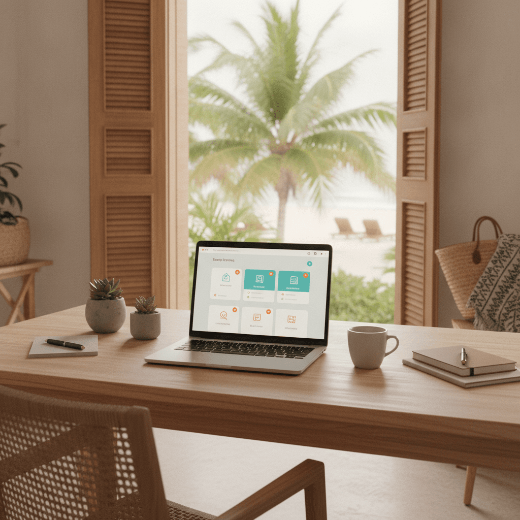 Small business owner in Mexico reviewing automated booking and lead notifications on a laptop